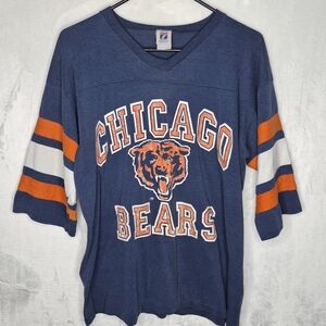 Vintage Logo 7 Chicago Bears V Neck 3/4 Sleeve Single Stitch Shirt Size Large